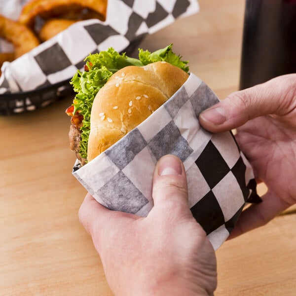 Download Choice 12" x 12" Black Check Deli Sandwich Wrap Paper - 5000/Case