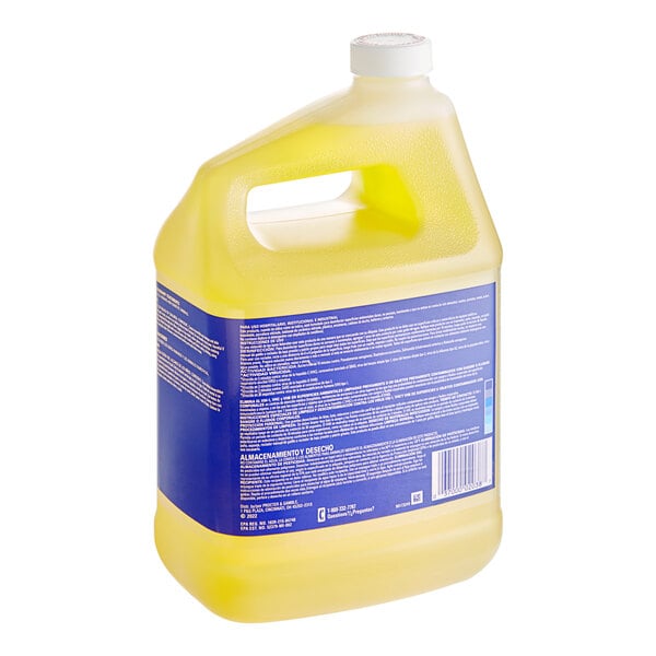 A yellow bottle of P&G Disinfecting Floor & Surface Cleaner II with a blue label.