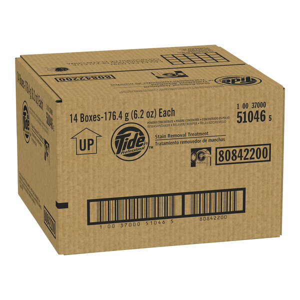 A close-up of a box of Tide Professional Stain Removal Treatment powder with a label.