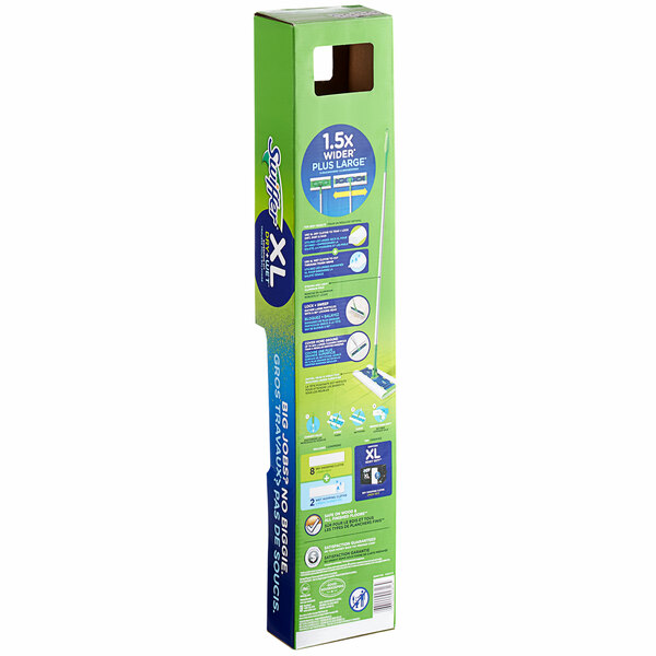 A green Swiffer Sweeper XL mop kit box with blue and white text.