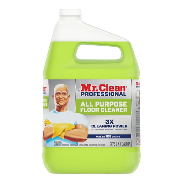 A 1-gallon container of Mr. Clean Professional all purpose floor cleaner.