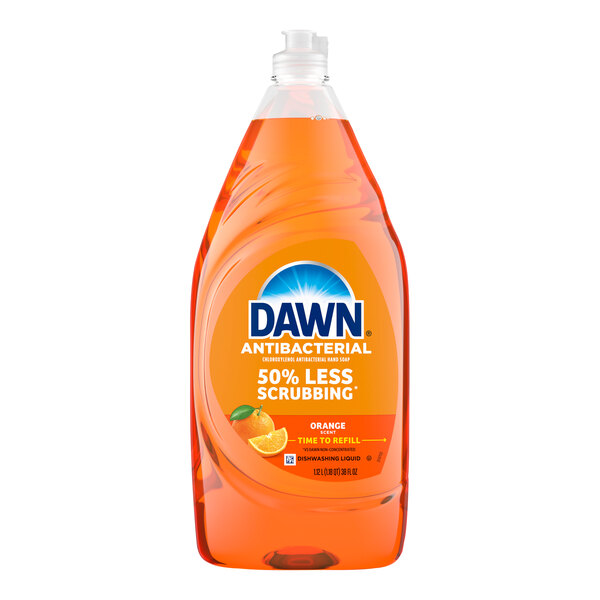 A bottle of Dawn Ultra Antibacterial Orange Dish Soap.