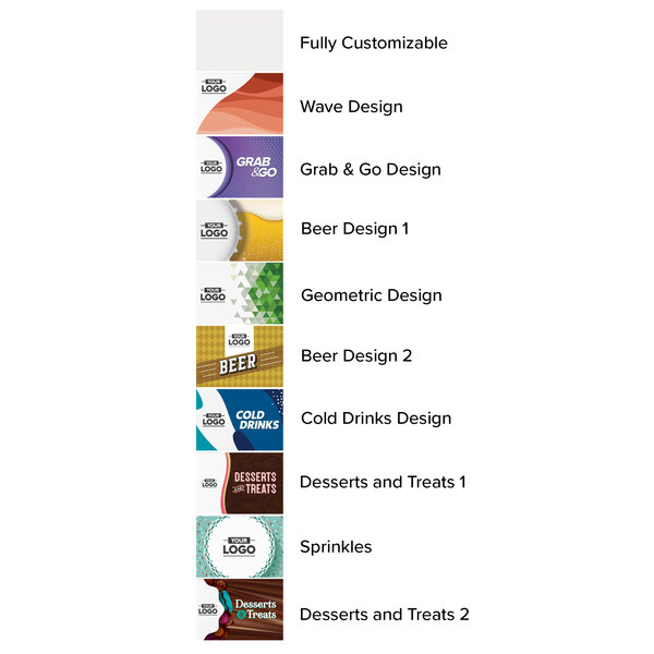 An Avantco countertop display refrigerator with a white box and a green and yellow design.