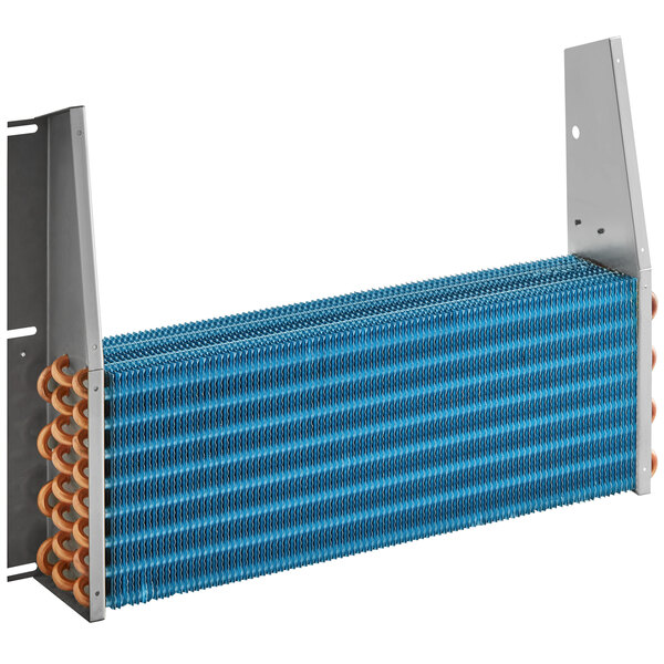 An Avantco evaporator coil with blue and orange metal fins.