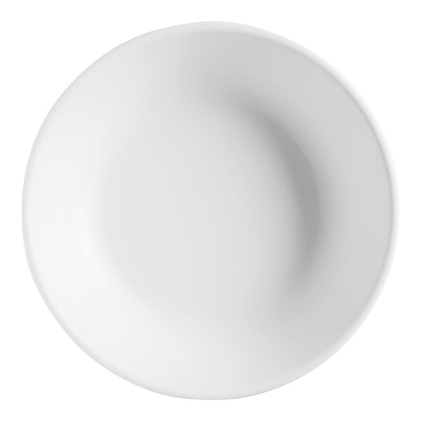 A plain, round, white bowl with a smooth matte finish viewed from above.