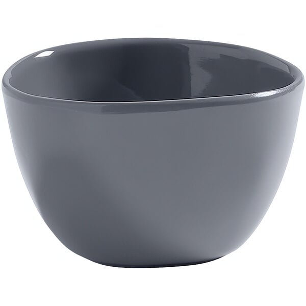 A grey bowl with a small rim on a white background.