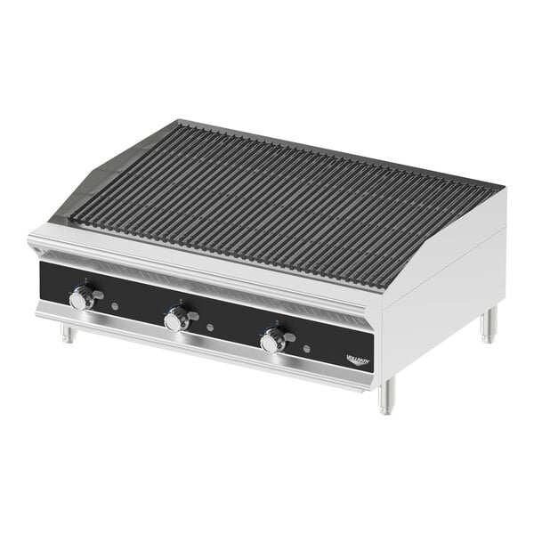 A close-up of a Vollrath medium-duty radiant charbroiler.