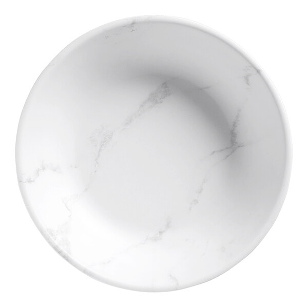 A round white bowl with a subtle gray marble pattern.