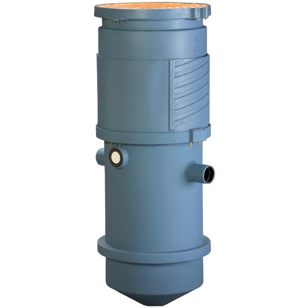 A blue Thermaco Trapzilla grease interceptor cylinder with a white cover.