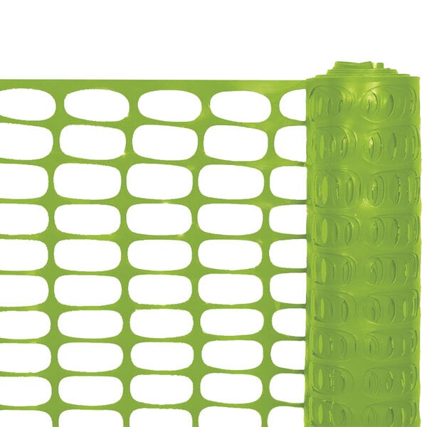 A green plastic roll of Cortina safety fencing with an oval pattern.