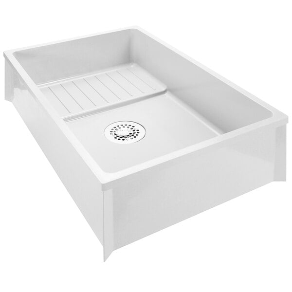 A white rectangular Zurn mop sink with a drain shelf.