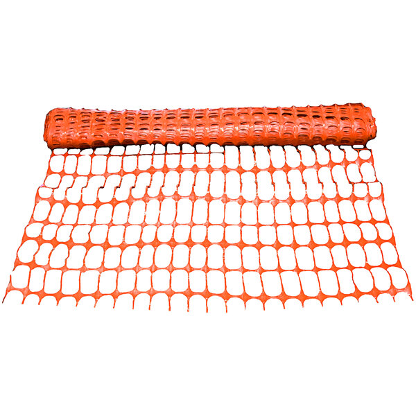 A roll of orange Cortina safety fencing with an oval pattern.