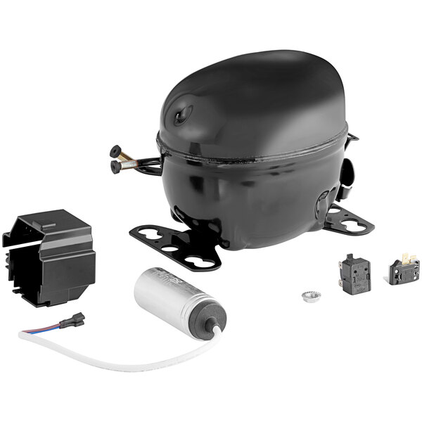 An Avantco black refrigeration compressor with wires.