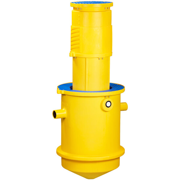 A yellow cylinder with a blue top.