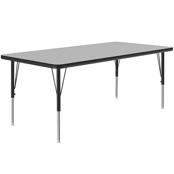 A Correll rectangular activity table with a gray granite top and adjustable black legs.