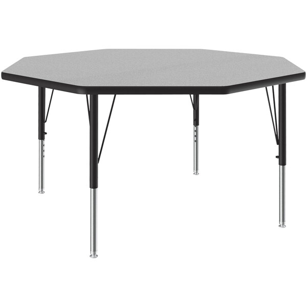 A gray and black octagonal Correll activity table with adjustable legs.