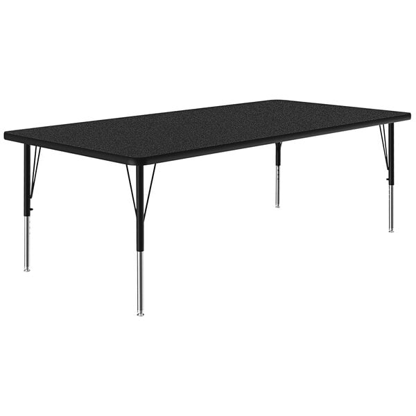 A black rectangular Correll activity table with adjustable height black legs.