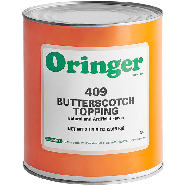 A white #10 can of Oringer butterscotch dessert topping.