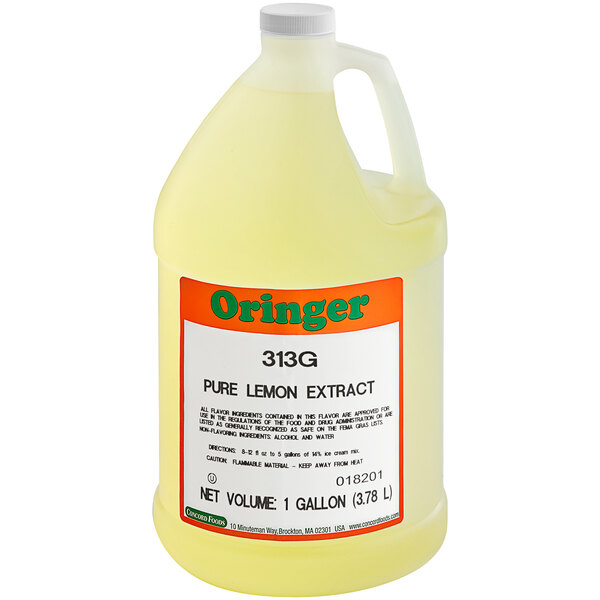 A jug of Oringer Lemon Hard Serve Ice Cream Extract with a label.