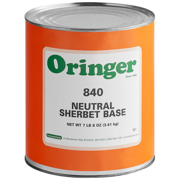 A #10 can of Oringer Neutral Sherbet Base with a label.