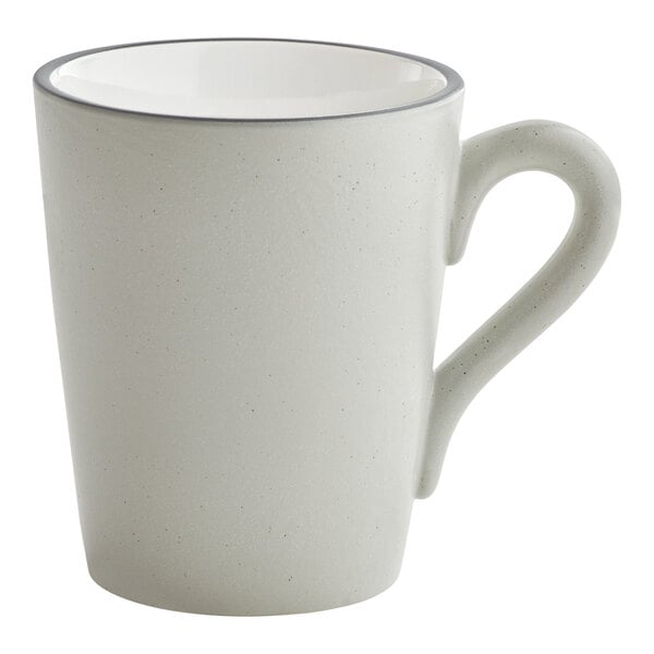 A gray matte stoneware mug with a handle.