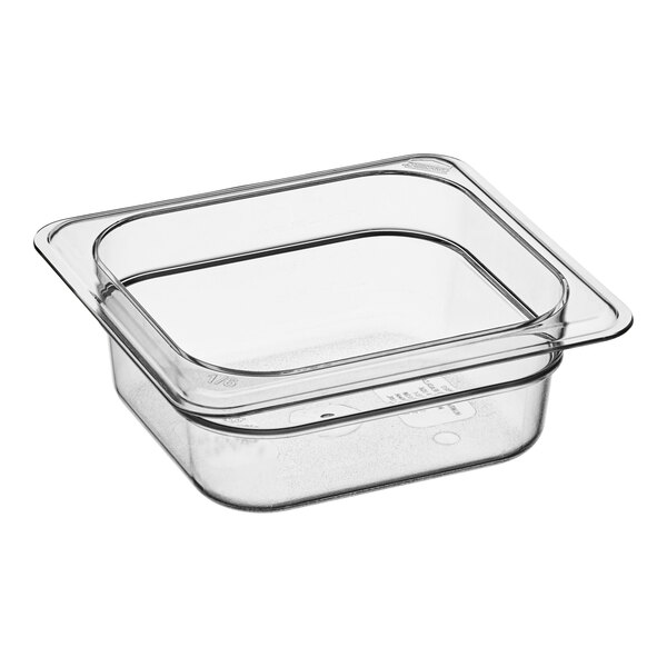 A clear plastic Cambro food pan.