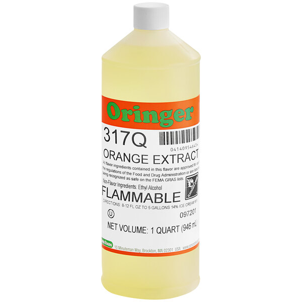 A bottle of Oringer Orange Extract with a white label.