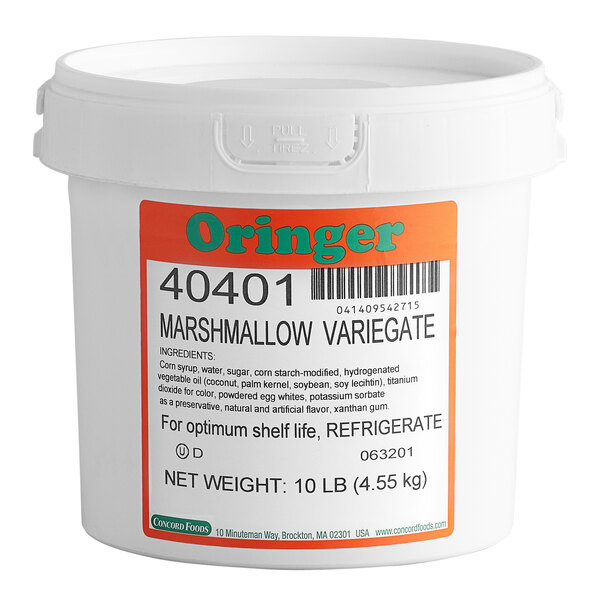 A white container of Oringer Marshmallow Variegate with a label.