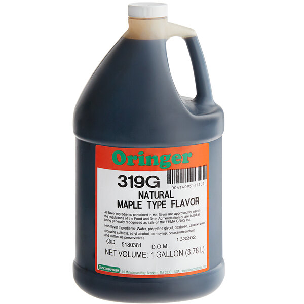 A bottle of Oringer Maple Hard Serve Ice Cream Flavoring with a label.