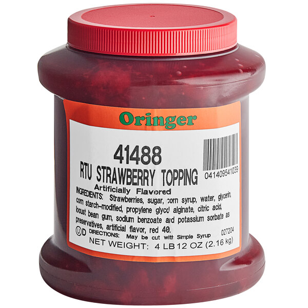 A jar of Oringer strawberry dessert topping.