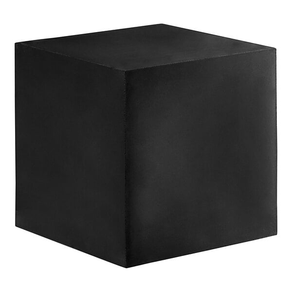 A MasonWays solid black plastic cube display filler on a table in a deli.