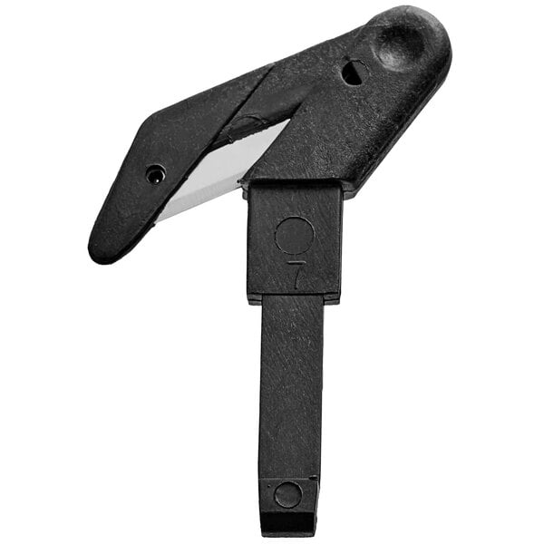 A black plastic tool with a metal blade.