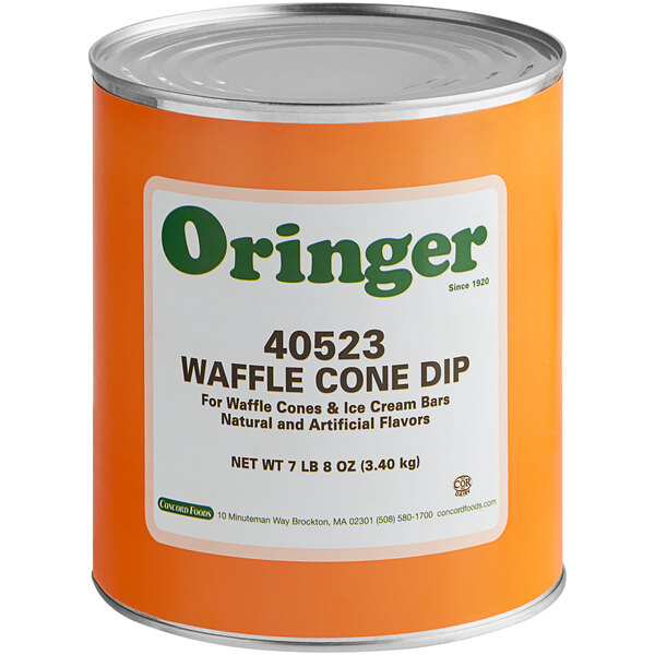 A #10 can of Oringer chocolate waffle cone dip.