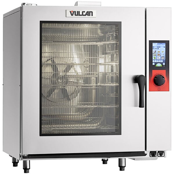 A Vulcan 10 pan electric combi oven with a glass door.