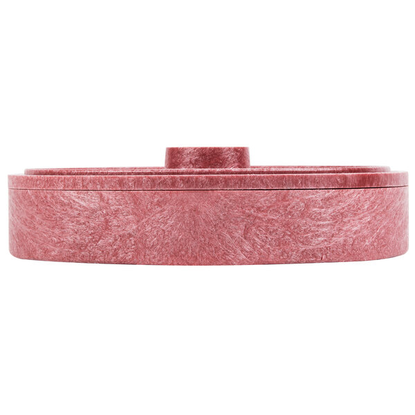 A red round HS Inc. polyethylene tortilla server with a round top.