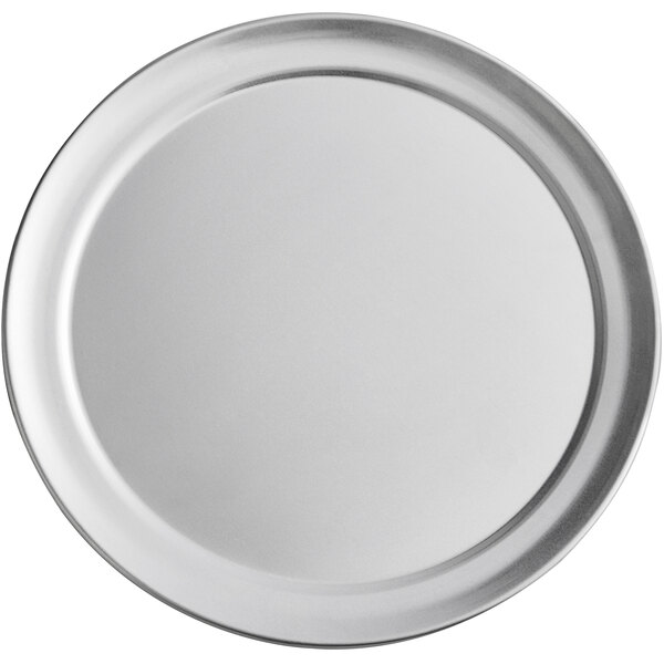 A silver tray with a wide rim.