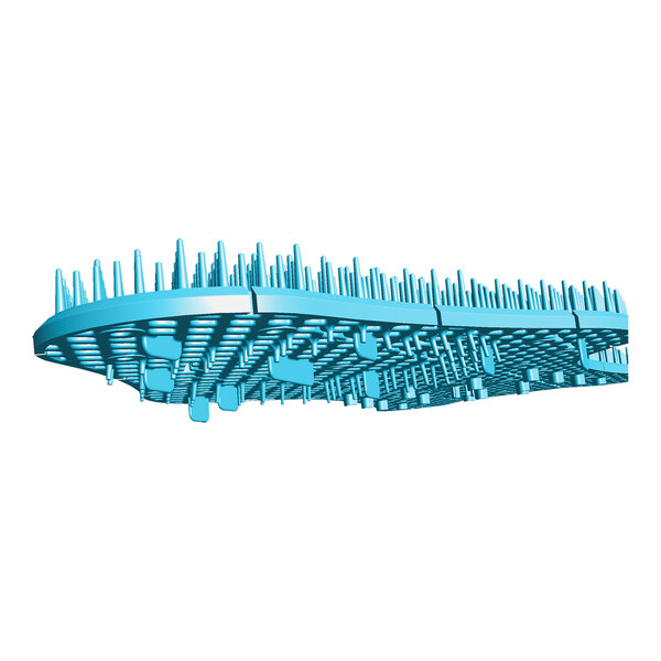 A blue rectangular WizKid urinal screen with many rods.