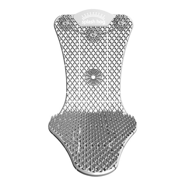 A white and blue WizKid urinal screen with a cotton blossom scent and a metal mesh design.