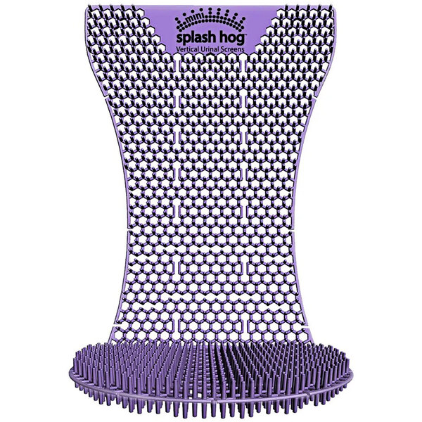 A purple WizKid mini urinal screen in plastic packaging.