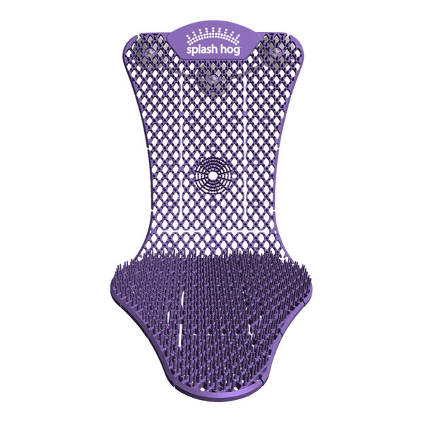 A purple WizKid urinal screen with a squiggly design.