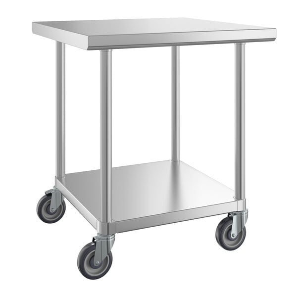 Regency 30" x 30" 16-Gauge 304 Stainless Steel Commercial Work Table with Undershelf and Casters