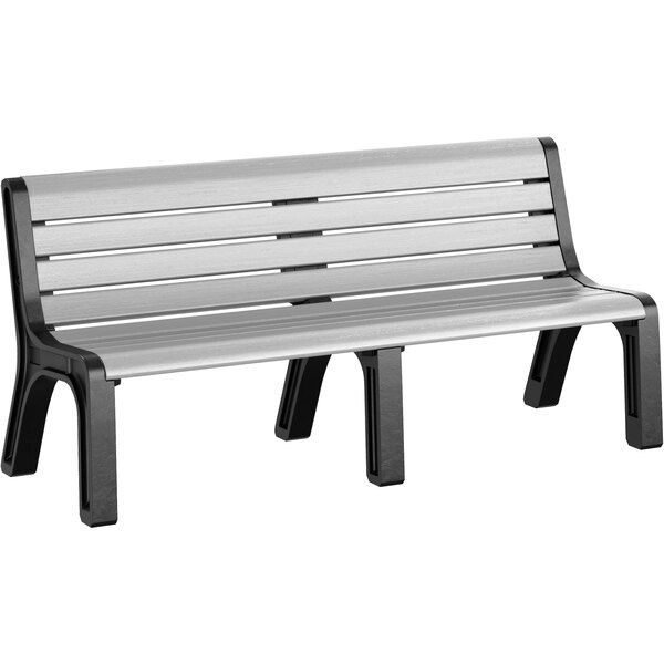 A grey MasonWays Malibu-style bench with black legs.