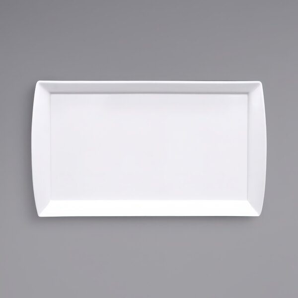 A white rectangular Fortessa Tavola porcelain tray with handles.