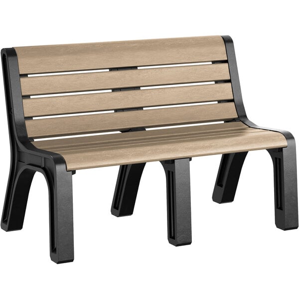 A MasonWays cedar bench with black legs.