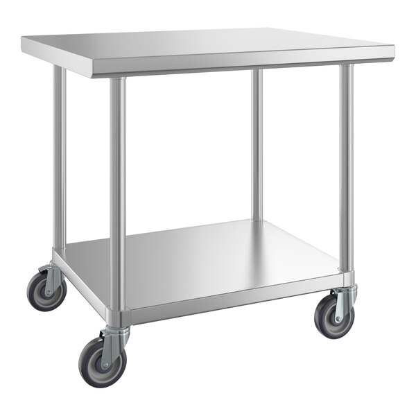 Regency 30" x 36" 16-Gauge 304 Stainless Steel Commercial Work Table with Undershelf and Casters