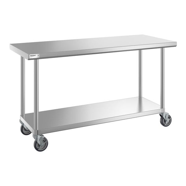 Regency 24" x 60" 16-Gauge 304 Stainless Steel Commercial Work Table with Undershelf and Casters