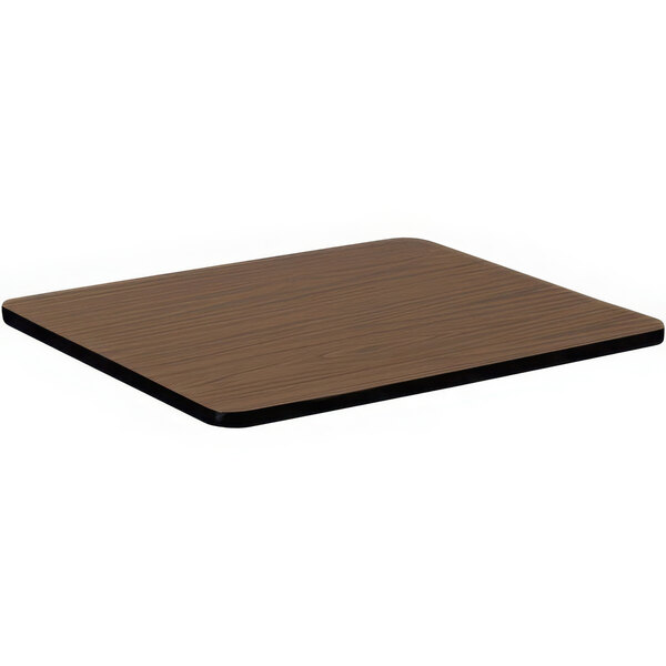 A square walnut finish Correll table top.
