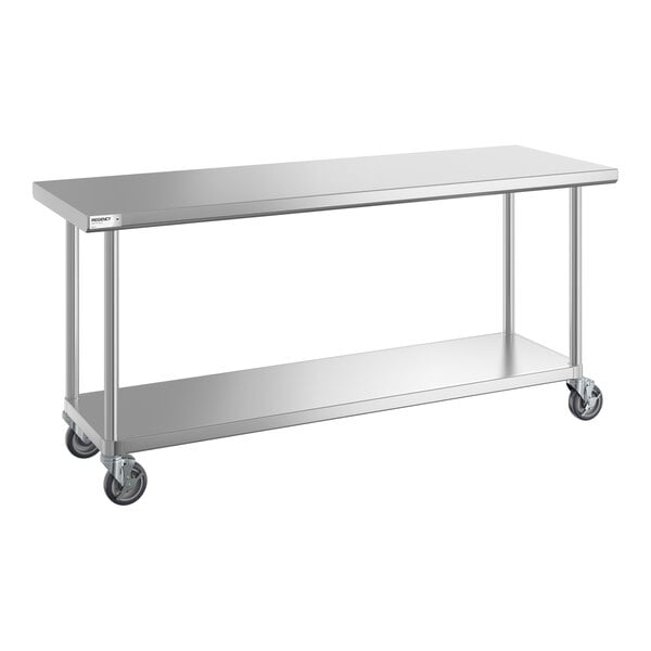 Regency 24" x 72" 16-Gauge 304 Stainless Steel Commercial Work Table with Undershelf and Casters