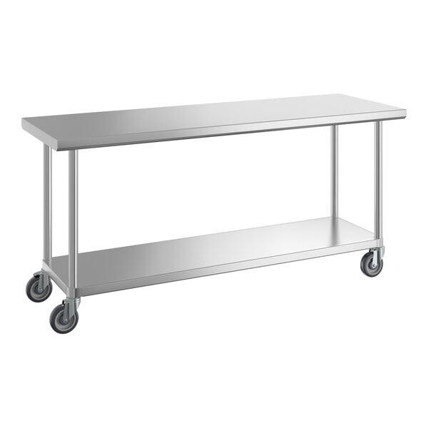 Regency 24" x 72" 16-Gauge 304 Stainless Steel Commercial Work Table with Undershelf and Casters