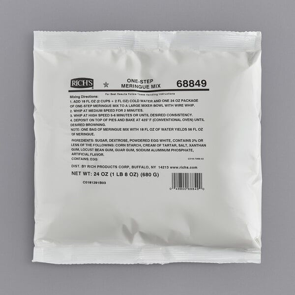 A white package of Rich's Allen One-Step Meringue Mix with black text.